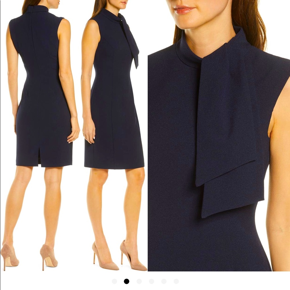 Harper Rose Navy Blue Tie Neck Sheath Dress (from Nordstrom)